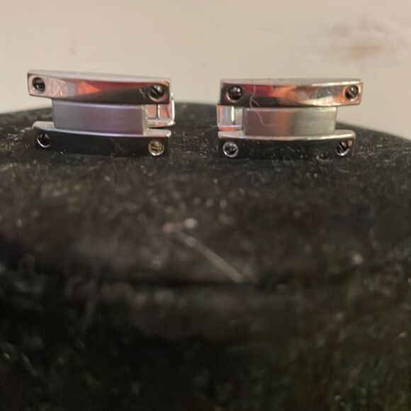 Vintage-1930s-1” x 1” engravable rectangular polished stainless steel cuff links - Picture 1 of 15